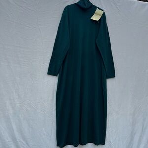 Dialogue Women's long dress turtleneck long sleeves, dark green Sz 2X